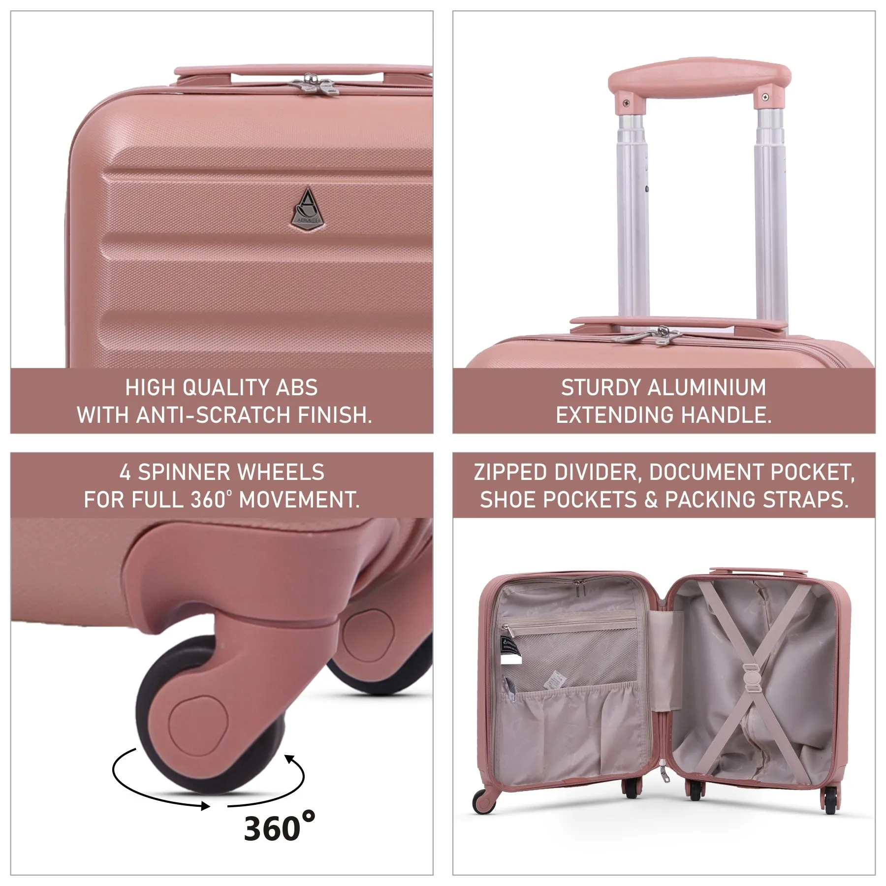 Aerolite 45x36x20cm Easyjet Maximum Cabin Size Carry On Suitcase With 8 Ultra Smooth Wheels, TSA Lock, Eco-Friendly Interior, SBS Zippers, 5 Years Warranty