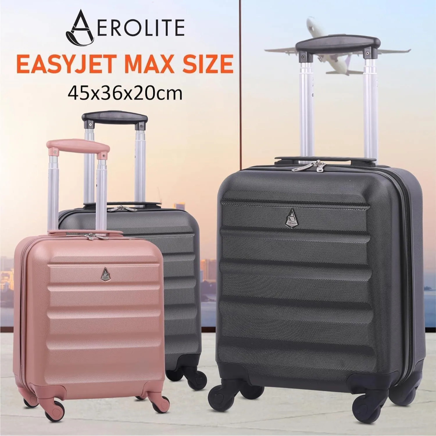 Aerolite 45x36x20cm Easyjet Maximum Cabin Size Carry On Suitcase With 8 Ultra Smooth Wheels, TSA Lock, Eco-Friendly Interior, SBS Zippers, 5 Years Warranty
