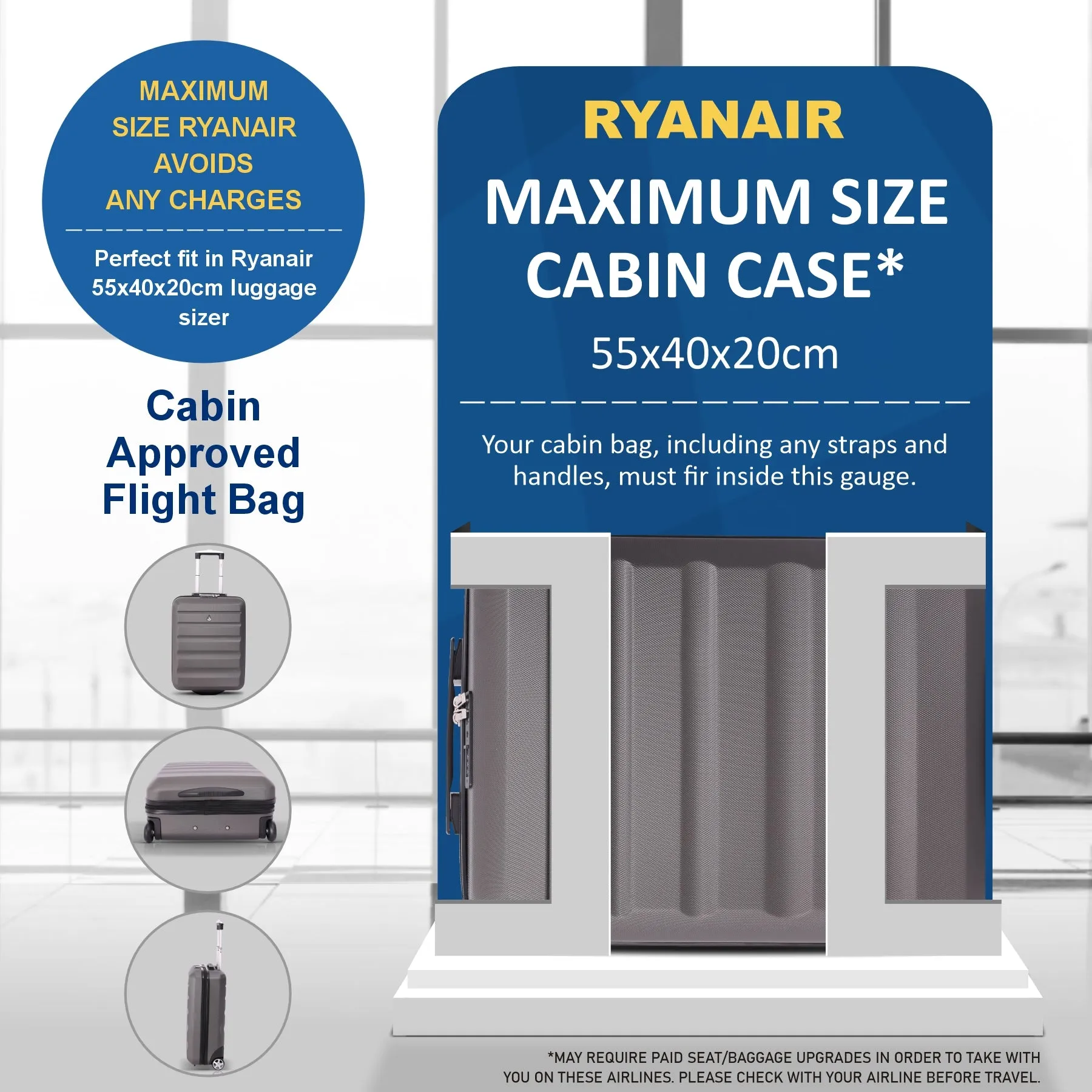 Aerolite (55x40x20cm) Ryanair (Priority) Maximum Allowance 40L Lightweight Hard Shell Carry On Hand Cabin Luggage Suitcase with 2 Smooth Rollerblade Wheels, Built-in TSA Lock