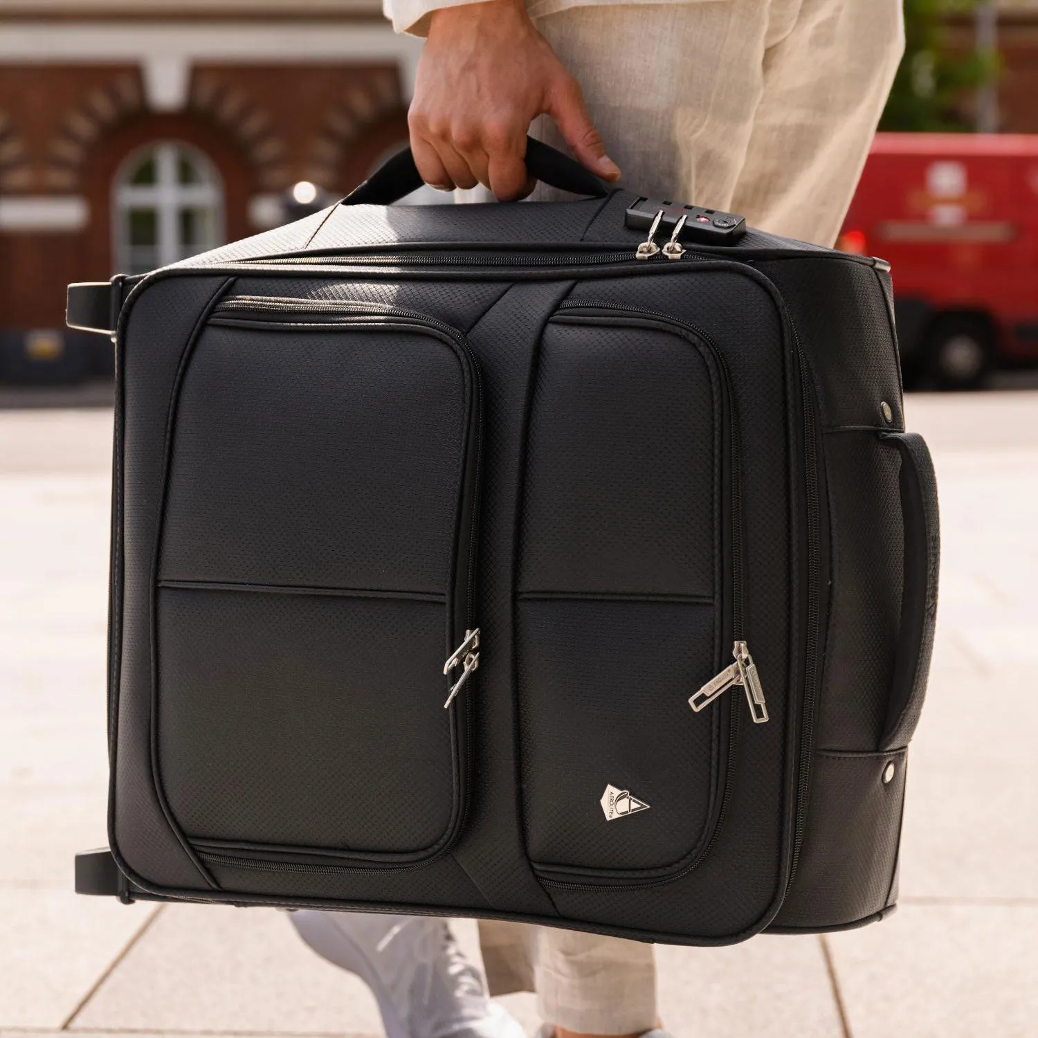 Aerolite 56x45x25cm Easyjet Large Cabin, British Airways Jet2 Maximum Allowance Lightweight 2 Wheel Carry On Hand Cabin Luggage Bag Suitcase 56x45x25 with TSA Approved Lock Black