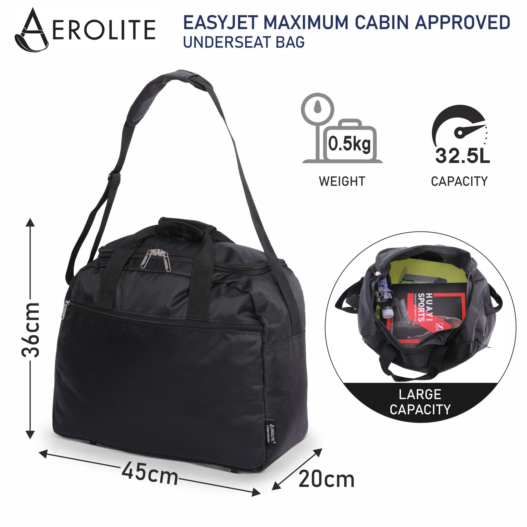 Aerolite Easyjet Maximum 2025 Holdall (45x36x20cm) Cabin Bag,  Digital Luggage Scales, and TSA Approved Three Dial Combination Lock