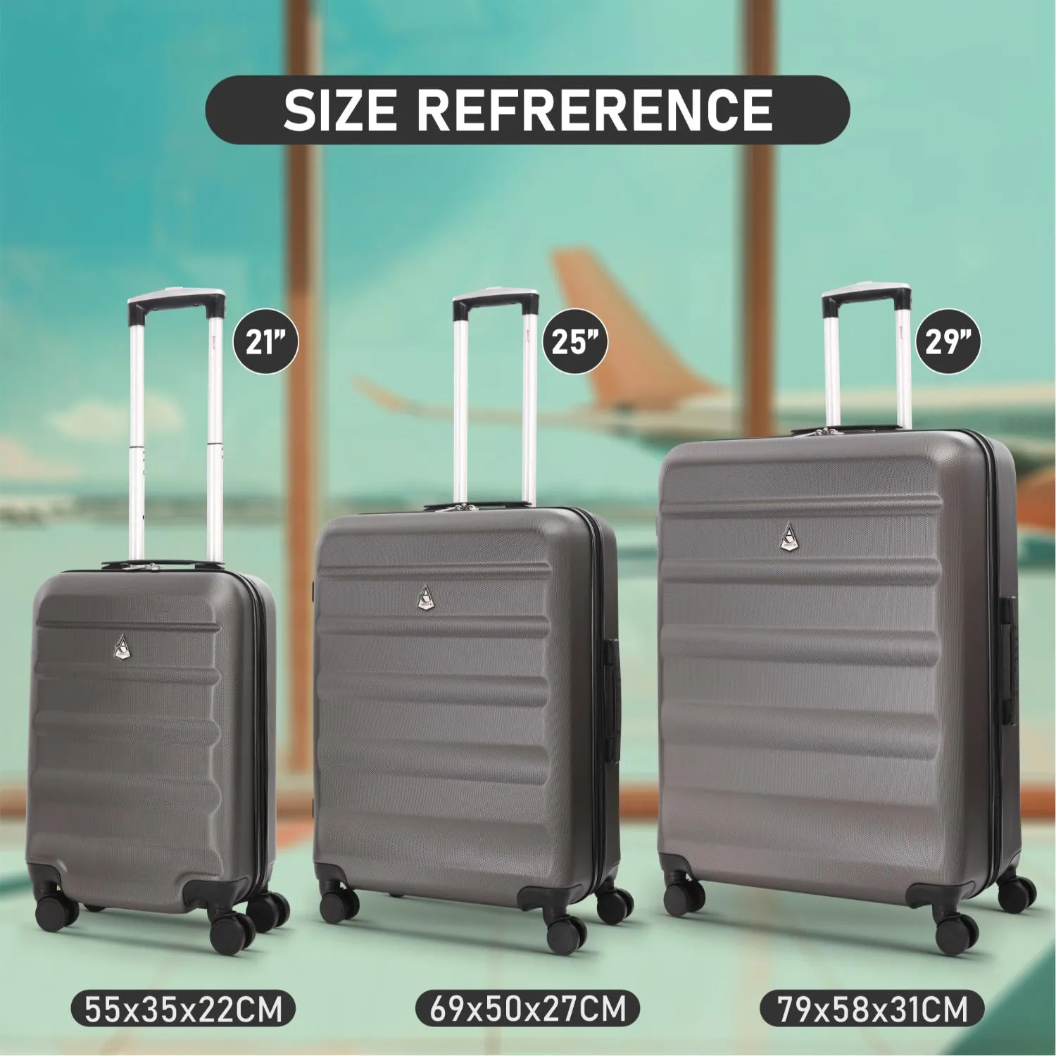 Aerolite Lightweight Hard Shell Suitcase Luggage Set with 8 Spinner Wheels (Cabin, Medium & Large)