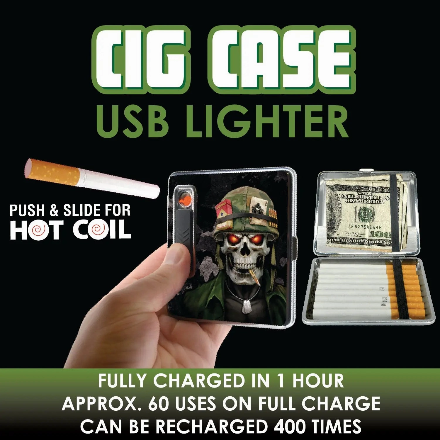 Cigarette Case with USB Coil Lighter - 6 Pieces Per Retail Ready Display 22833