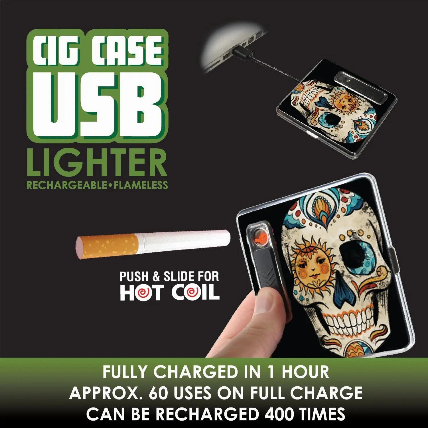Cigarette Case with USB Coil Lighter - 6 Pieces Per Retail Ready Display 26155
