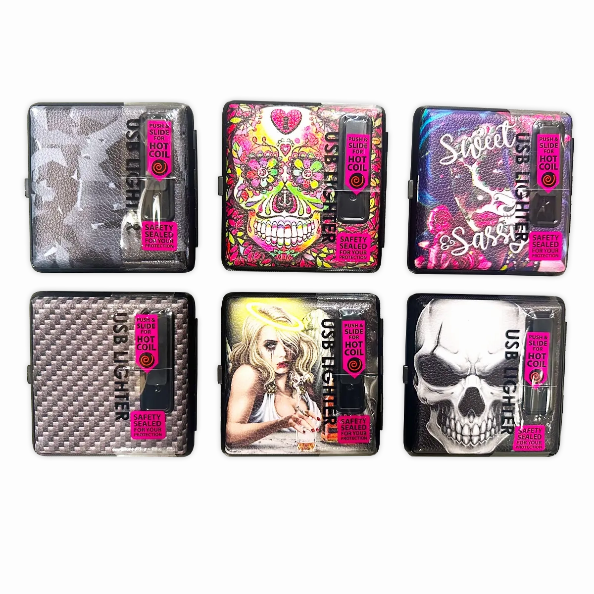 Cigarette Case with USB Coil Lighter - 6 Pieces Per Retail Ready Display 40307