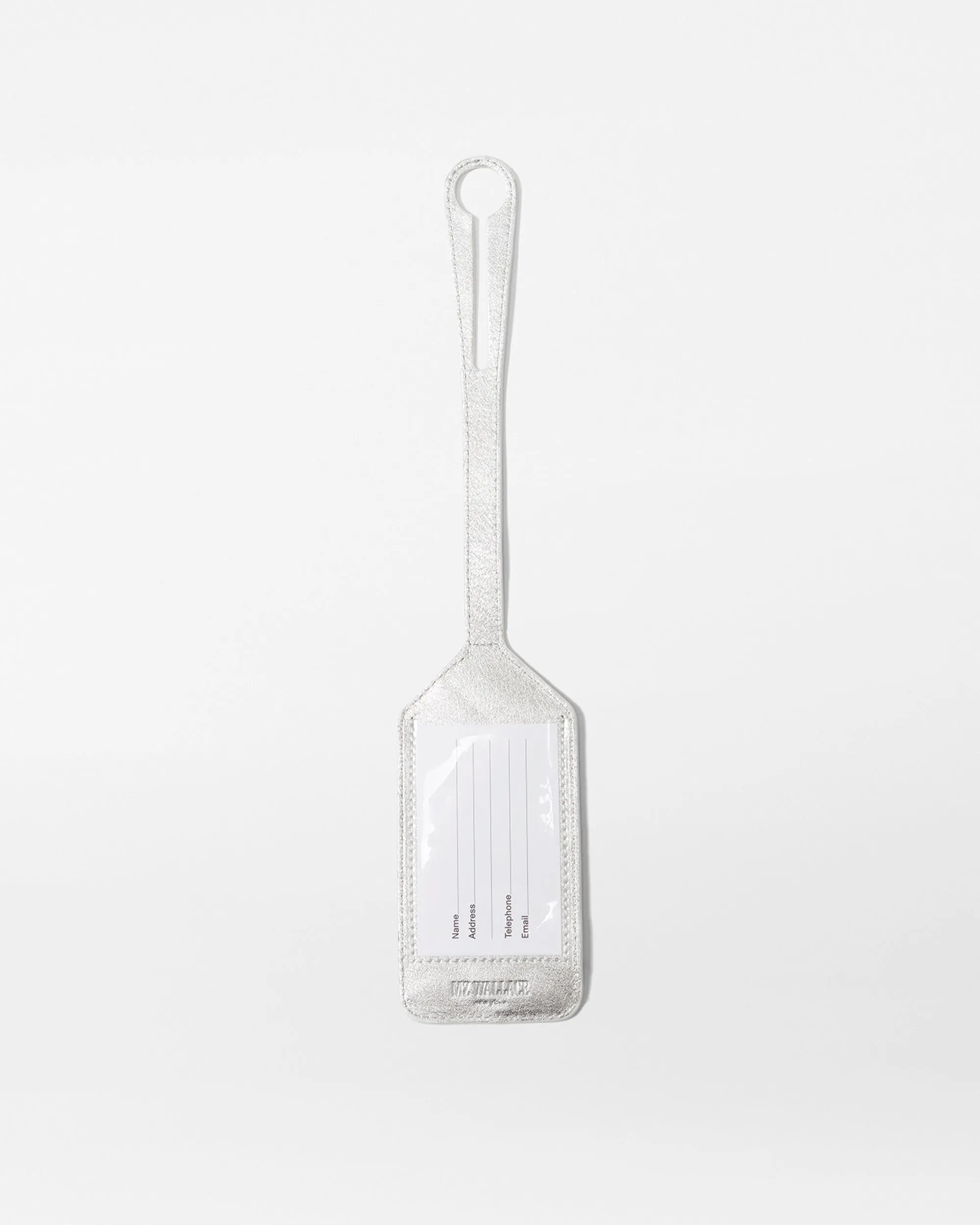 Silver Metallic Leather Luggage Tag